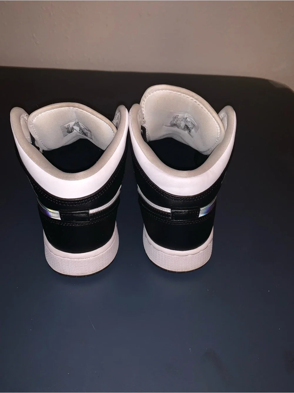 Jordan Kids Black and White Sneakers with Multicolor Holographic Panel